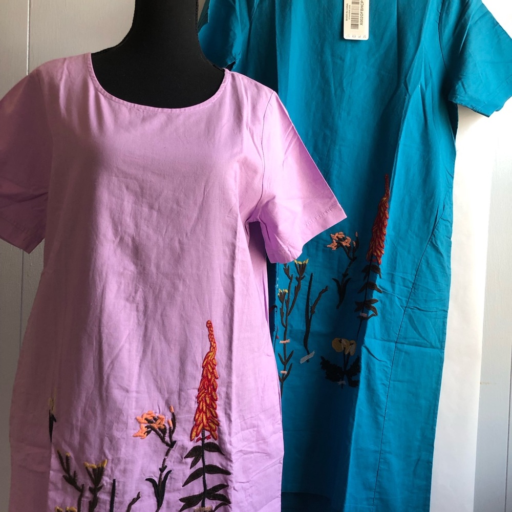 Two Women’s 100% Cotton Embroidered House Dresses M NWT